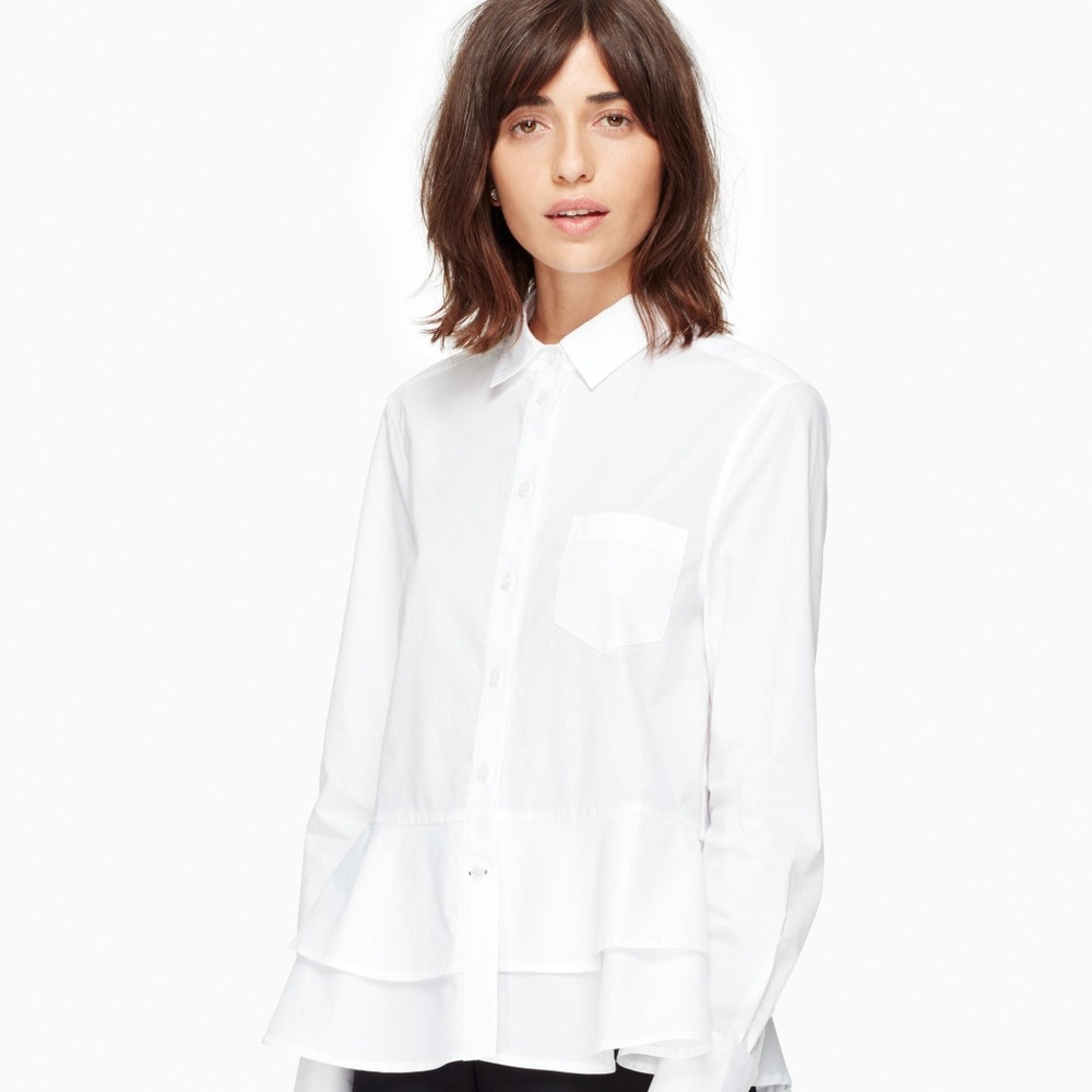 Kate Spade Poplin Ruffle Blouse BNWT sz Large 10